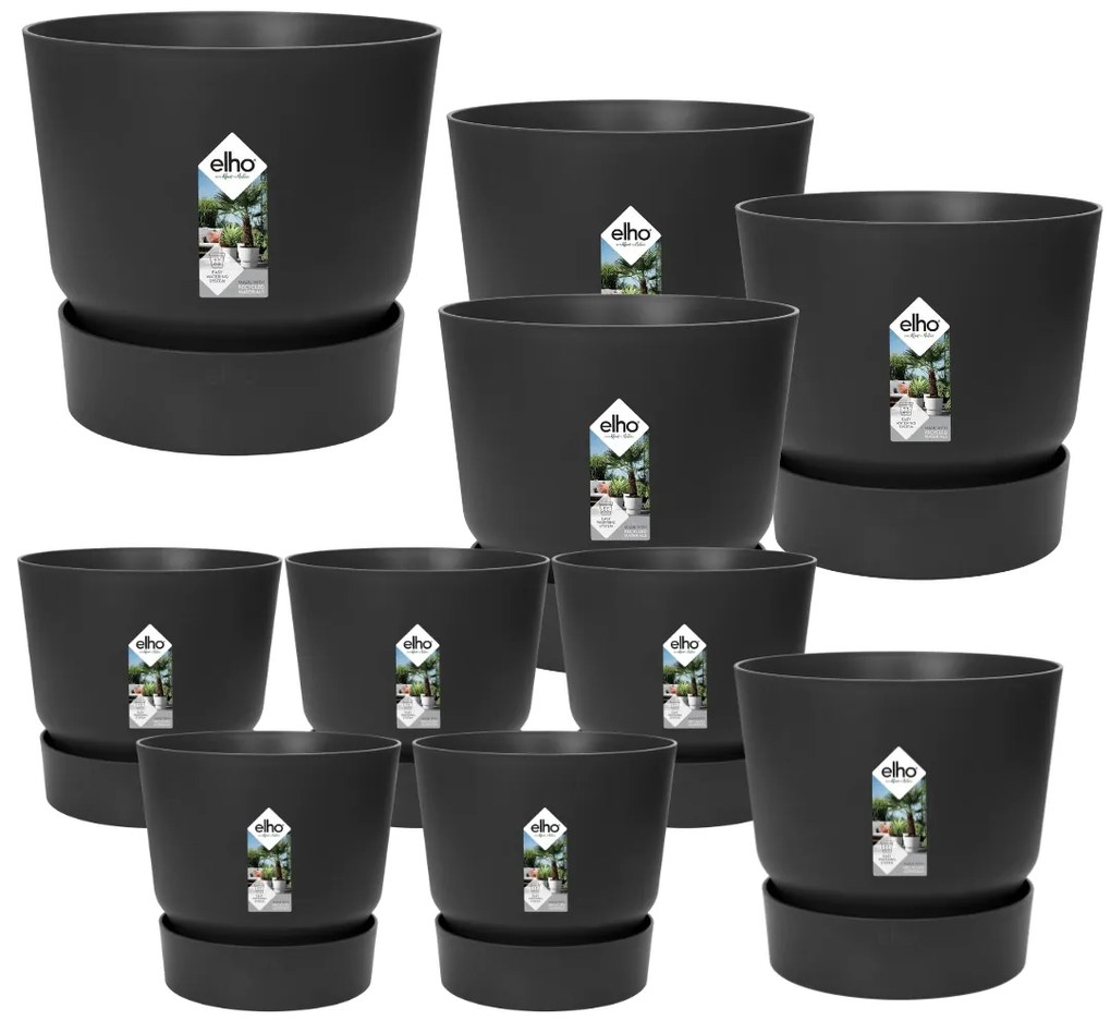 10x Pot elho Greenville zwart (5x D14x13, 1x D24xH23, 3x D30xH28, 1x D39xH37)