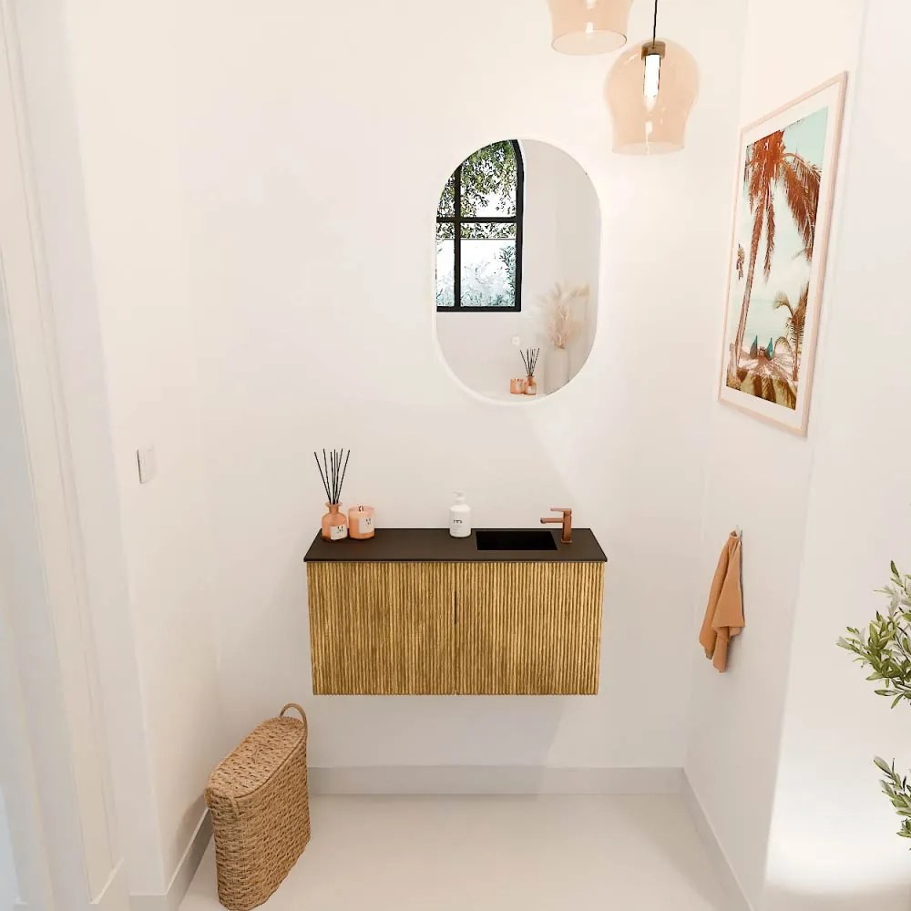 Mondiaz Joya 80cm toiletmeubel oak met wastafel faye rechts 1 kraangat urban