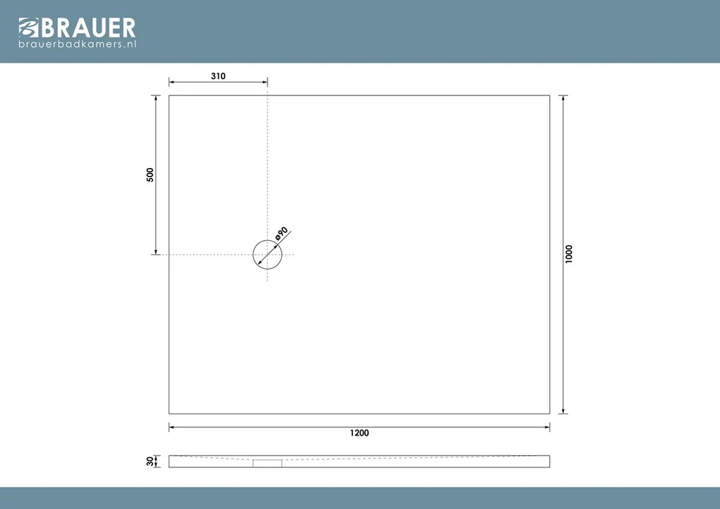 Brauer Asteroid douchevloer 100x120cm mineraalmarmer wit mat