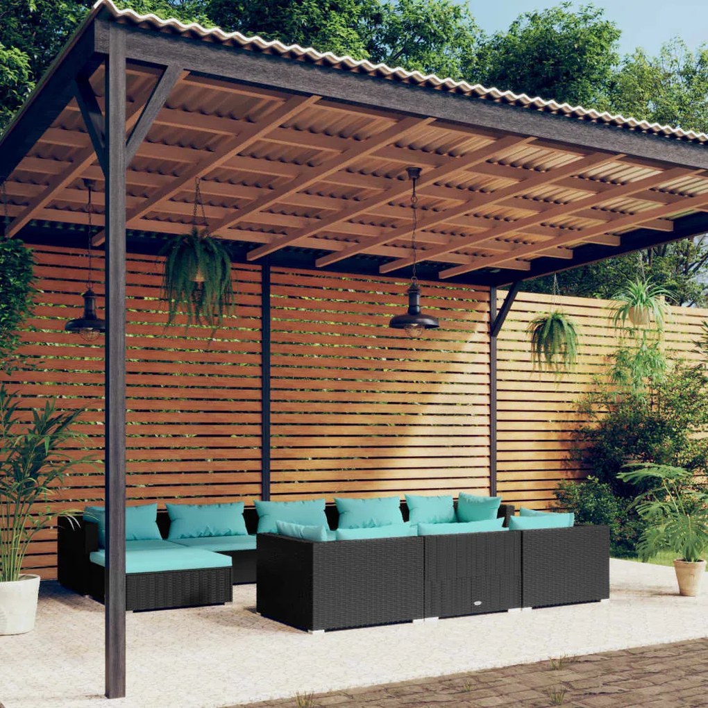 vidaXL 10-delige Loungeset met kussens poly rattan zwart