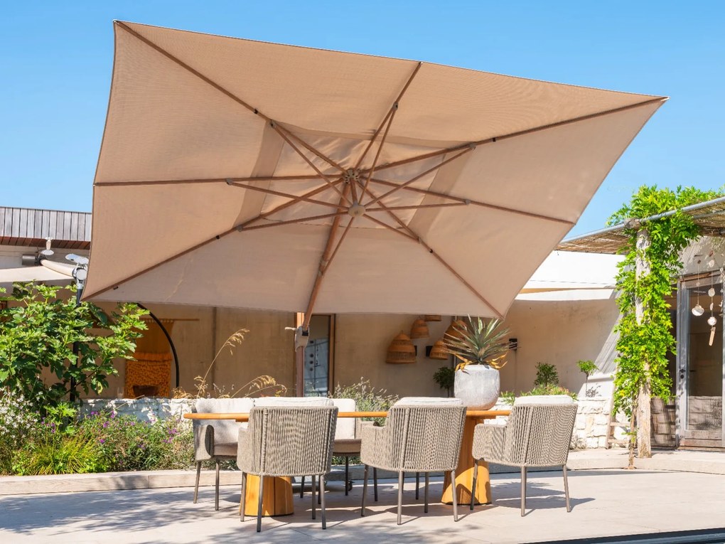 4-Seasons Hacienda zweefparasol 300 x 400 cm. - Woodlook/Sand