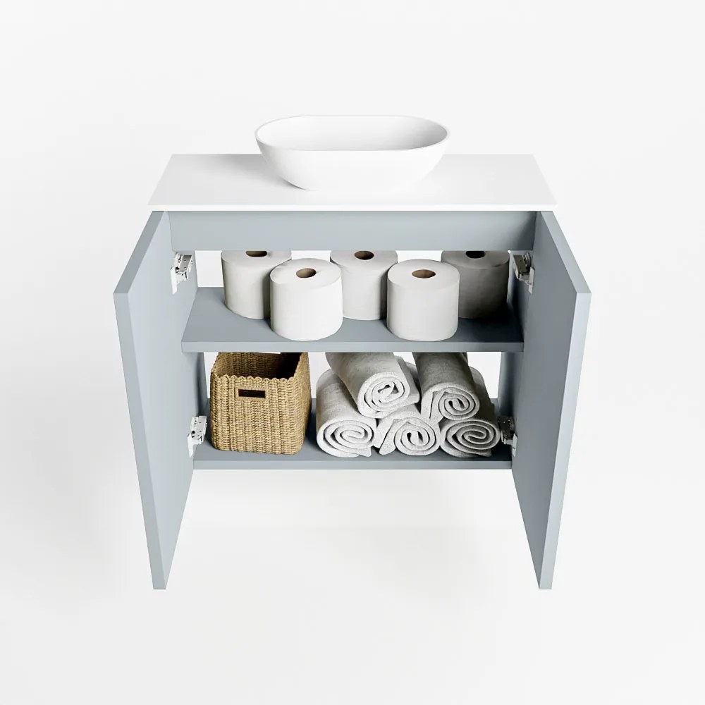 Mondiaz Fowy toiletmeubel 60cm clay met witte waskom midden en kraangat