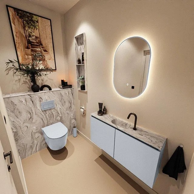 MONDIAZ TURE-DLUX 100cm toiletmeubel Clay. EDEN wastafel Glace positie midden. Met 1 kraangat. TUREDX100CLAM1GLA