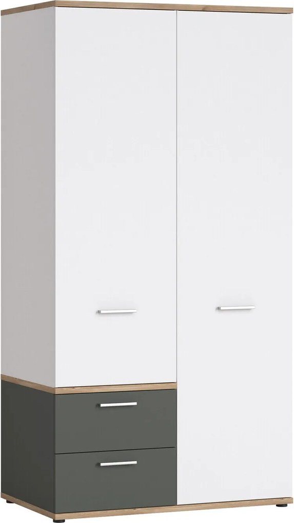 Kledingkast Tolfela 107, Wit, Eiken honing, Grijs, 196x100x60cm, 126.9 kg, Kledingkast deuren: Met scharnieren