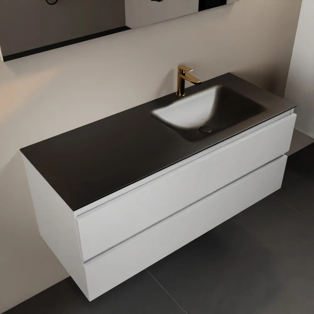 Mondiaz Aivy badmeubel 120cm talc met wastafel solid surface urban rechts 1 kraangat en spiegel