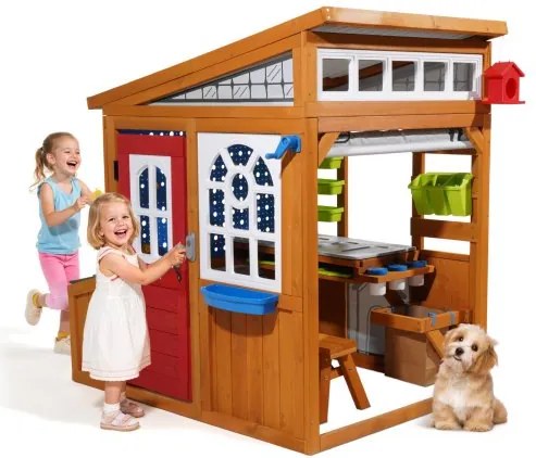 VEVOR Cederhouten Speelhuis voor Kinderen met Vogelnest, Deurbel, Prullenbak, Zwaartekrachtmuurset, Opbergtas, Vensterbank, Speelhuis voor 3- tot 10-jarigen, Afgeronde Hoeken