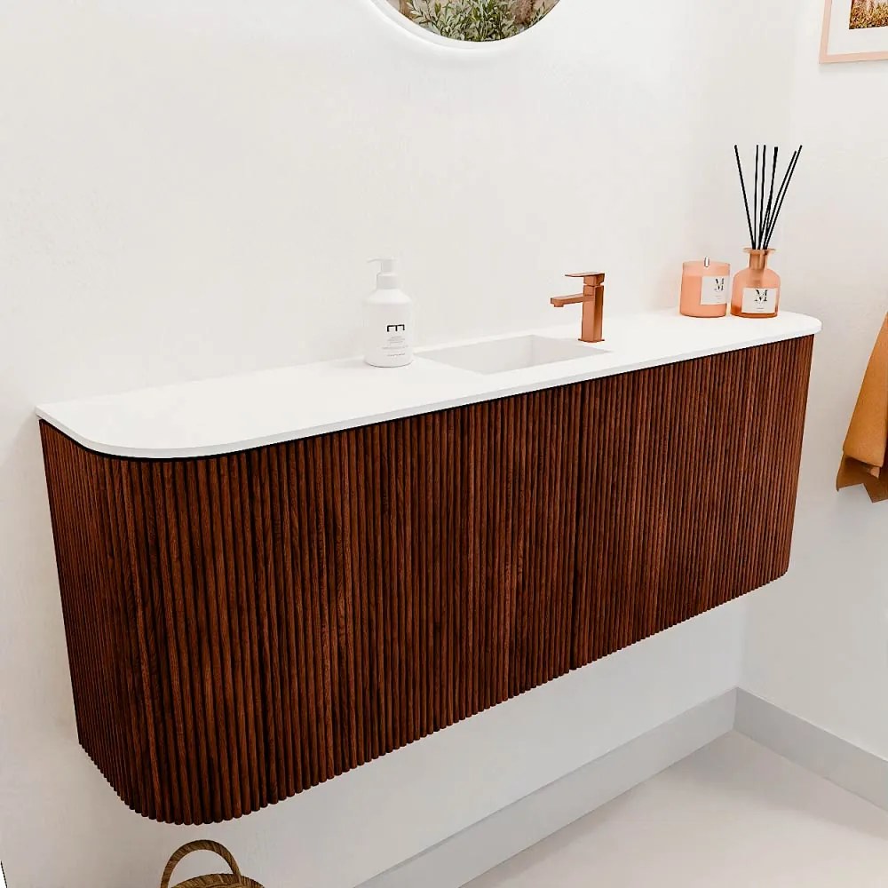 Mondiaz Joya 115cm toiletmeubel ronding links/rechts ruby met wastafel faye midden 1 kraangat talc