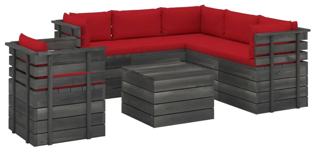 vidaXL 7-delige Loungeset met kussens pallet massief grenenhout