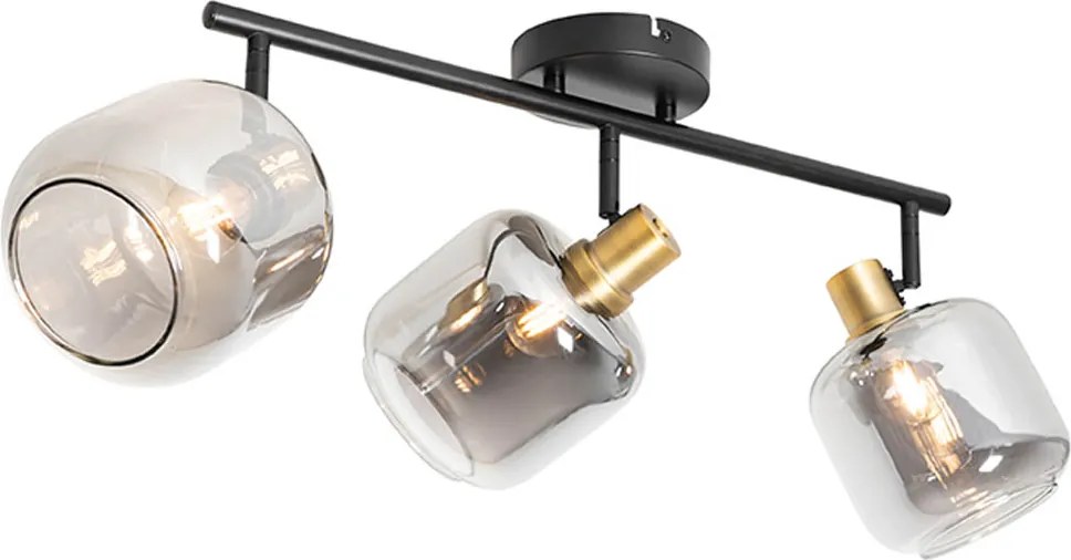Smart plafondspot zwart met smoke glas langwerpig incl. 3 Wifi P45 - Zuzanna