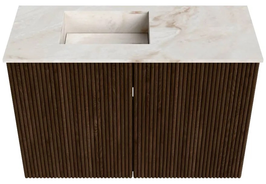 Mondiaz Joya DLux 60cm toiletmeubel walnut met wastafel faye links zonder kraangat frappe