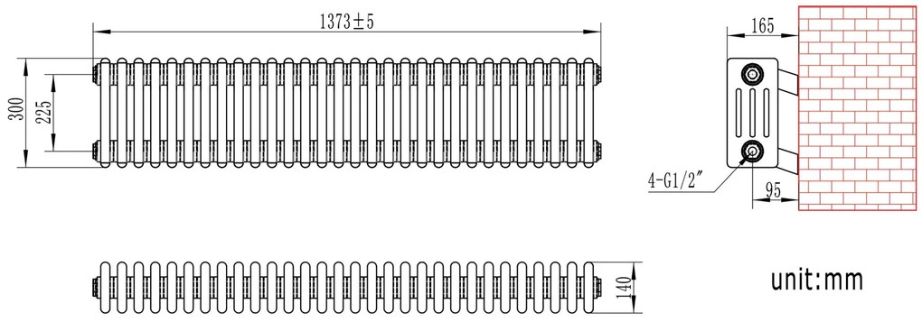 Eastbrook Rivassa 4 koloms radiator 135x30cm staal 1633W antraciet