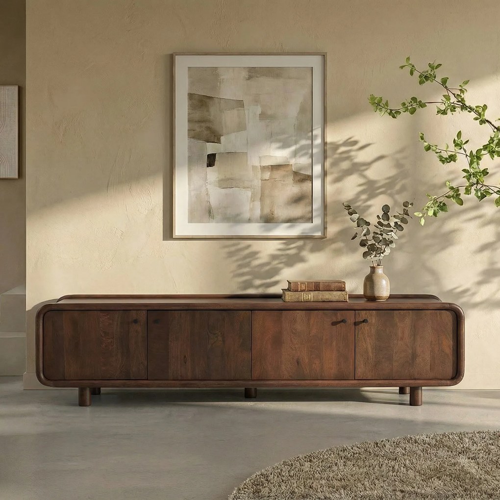 Tv-meubel Hout Met Ronde Hoeken 200 Cm - 200x43x50cm.