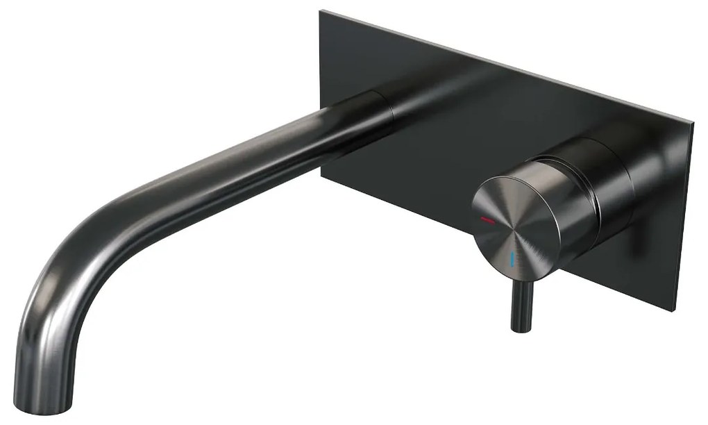 Brauer Gunmetal Edition ColdStart wastafelkraan inbouw gebogen uitloop met achterplaat model B1 gunmetal geborsteld PVD