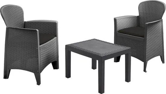ProGarden Akita 3-delige Tuinset - Met kussens - Antraciet Rattan-effect - Polypropyleen