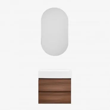 Badkamermeubelset Van Hout En Essenhoutfineer Met Geïntegreerde Wastafel Ona Donker Hout & Ovaal Met Opbergruimte Zwart 50x90 Cm Oricsa & - Sklum