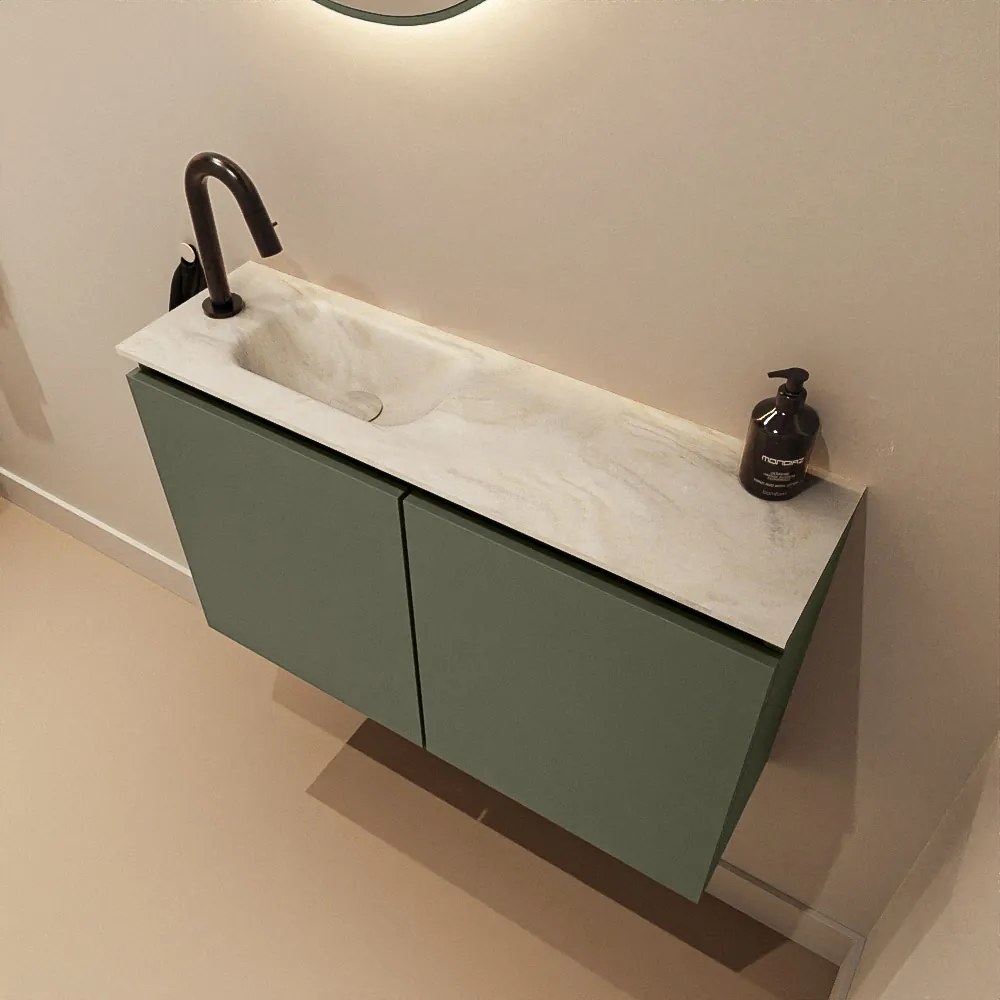 Mondiaz Ture DLux toiletmeubel 80cm army met wastafel ostra links met kraangat