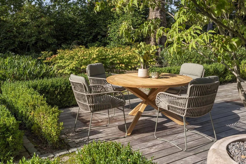 4 Seasons Outdoor Murcia tuinset olijfgroen met teak Prado tafel Ø 130 cm  Tuinset    groen weerbestendig