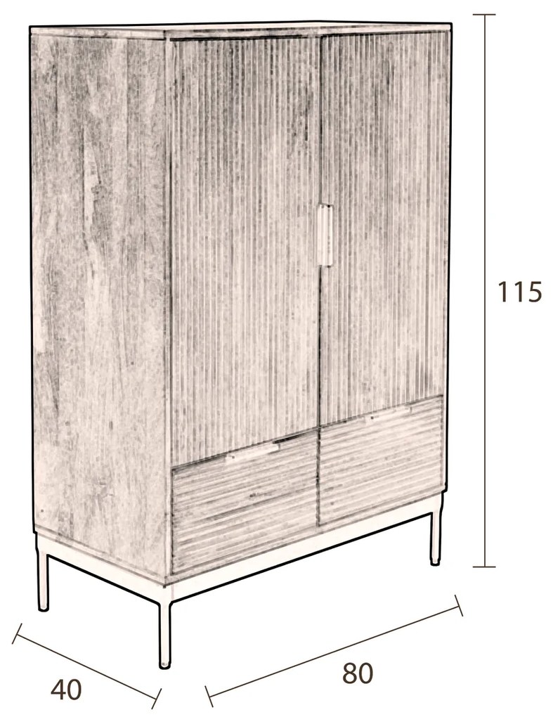 Wandkast Mangohout Met Ribbels - 80x40x115cm.