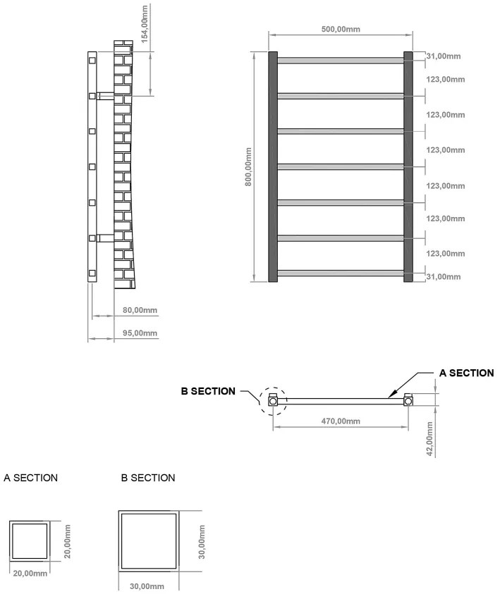 Eastbrook Tuscan Square handdoekradiator 50x80cm 305W zwart mat