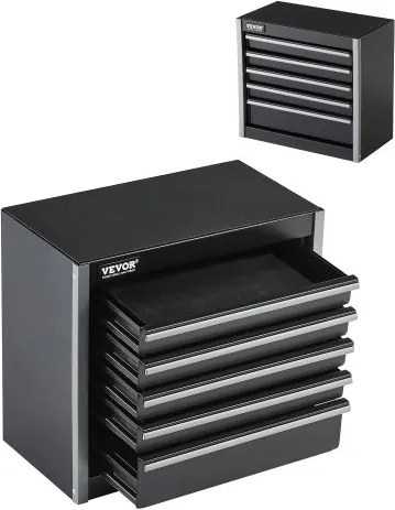 VEVOR Gereedschapskist 218 x 118 x 205 mm, Metalen gereedschapskist met 5 laden, Gereedschapskoffer met EVA-inzetstukken en PP-voetkussens, Robuust staal met kogellageropening en poedercoating, Zwart