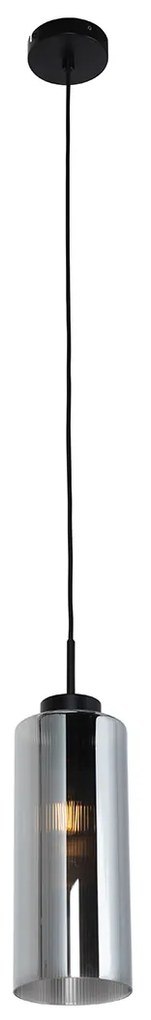 Art Deco hanglamp zwart met smoke glas - Laura