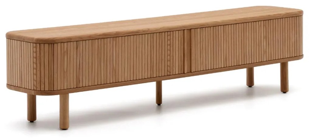 Kave Home Mailen Houten Tv-meubel Met Latjes Schuifdeuren 200 Cm Naturel - 200x40x50cm.