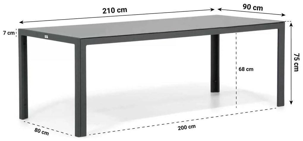 Dining Tuintafel rechthoekig 210 x 90 cm Aluminium Grijs Mondello