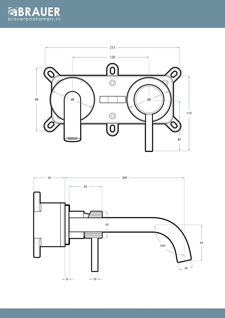 Brauer Stripe inbouw wastafelkraan ColdStart met gebogen uitloop en rozetten model A1 chroom