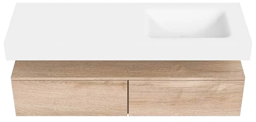 Zaro Alan badmeubel 140cm washed oak 2 lades met vrijhangende wastafel cloud rechts zonder kraangat talc