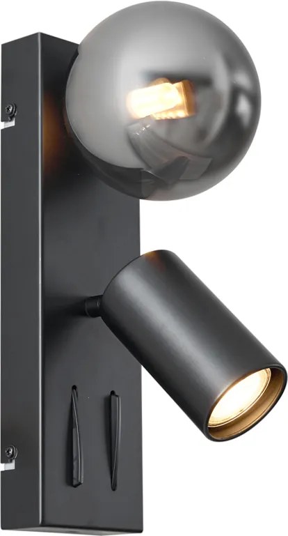 Moderne wandlamp zwart 2-lichts kantelbaar met USB-C poort - Lesly