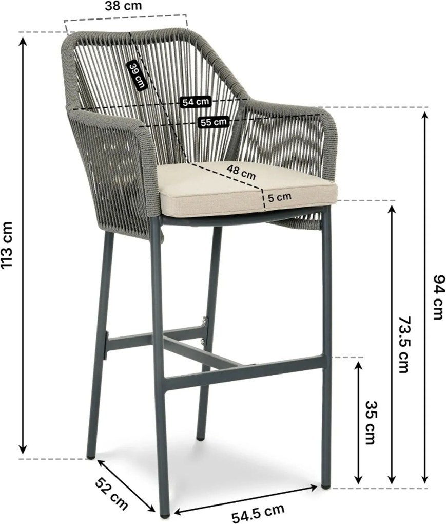 Barset 4 personen 150 cm Rope Grijs De Laan Projects