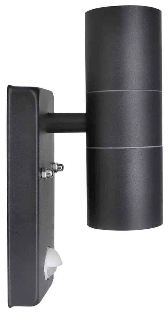 vidaXL Cilindervormige RVS LED wandlamp met bewegingssensor zwart