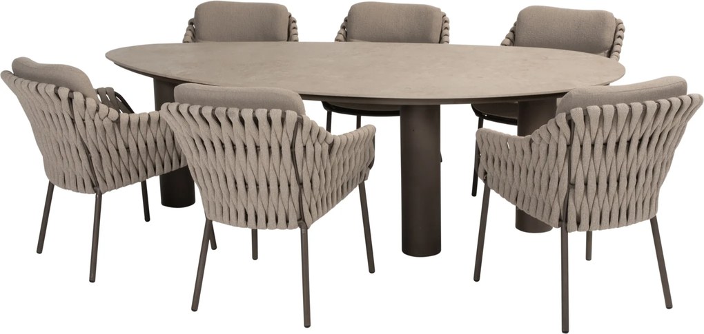 Arizona Montera dining tuinset 7 delig 240x130xH75 cm pebble keramiek terre 4 Seasons Outdoor