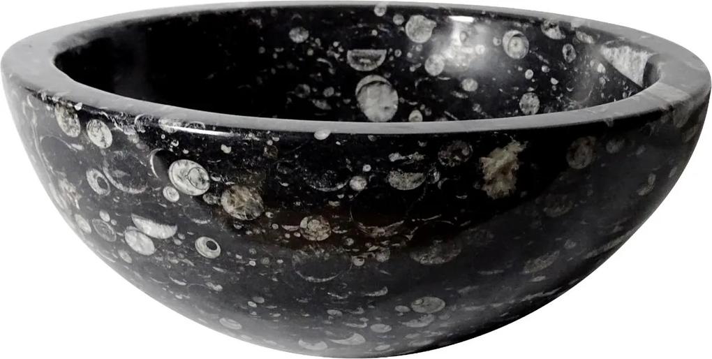Zwart marmeren waskom | Eeuwenoud Orthoceras Fossiel | 39,5 x 39,5 x 15 cm