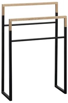 Sapho Industrial handdoekrek mat zwart met hout 80x55x20cm