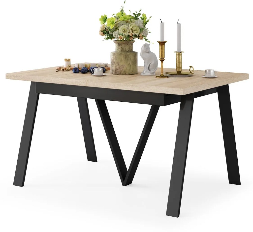 AVERY Sonoma eik/onderkant zwart - LOFT/INDUSTRIËLE TAFEL VOOR WOONKAMER / EETKAMER UITKLAPBAAR TOT 330 cm!