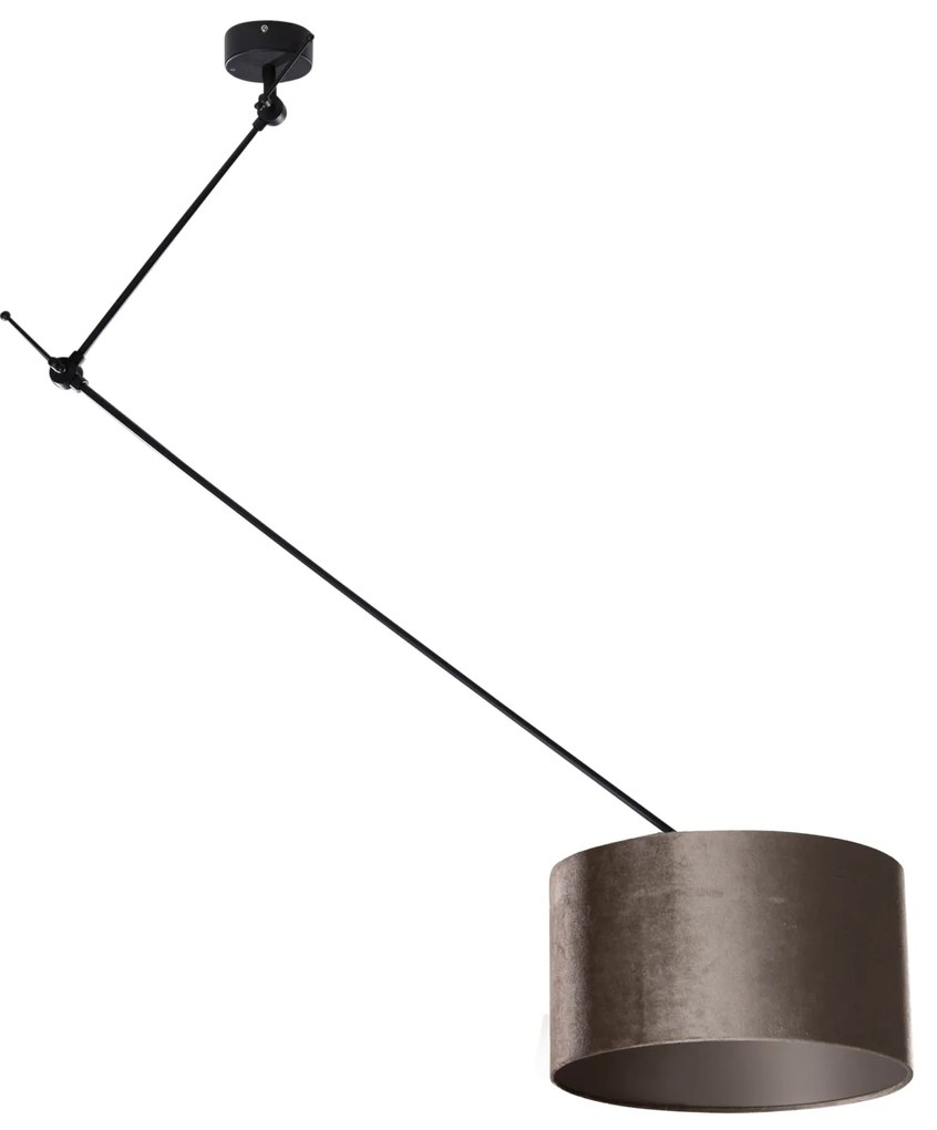 Hanglamp zwart met velours kap taupe 35cm - Blitz Klassiek / Antiek, Modern E27 rond Binnenverlichting Lamp