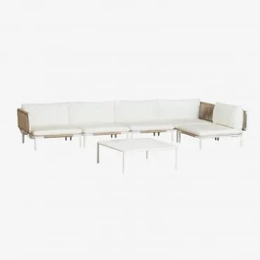 Tuinset Met 5-delige Modulaire Hoekbank En Salontafel Van Roubly-staal Beige Amandelroos - Sklum