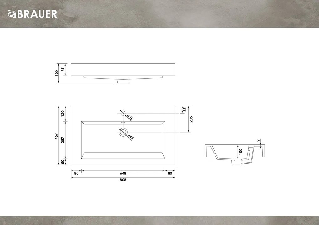 Brauer Solar Thick wastafel mineraalmarmer 80cm met kraangat wit glans