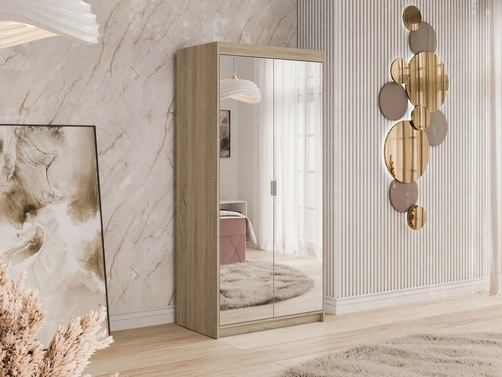 Kledingkast Novduni 114, Sonoma eik, 191x90x53cm, 85 kg, Kledingkast deuren: Met scharnieren