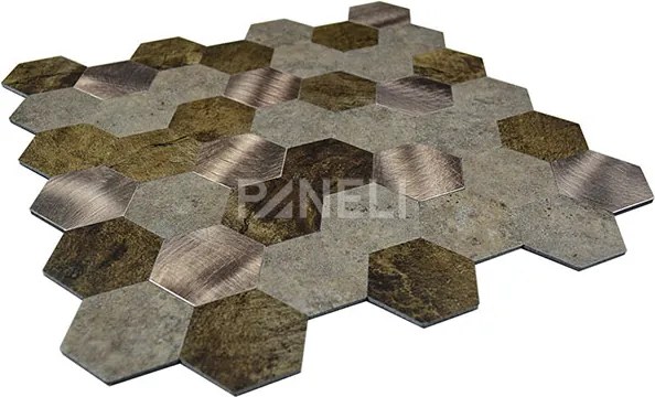 Zelfklevend Mozaiek Hexagon Koper V-Groef - 30.5 cm x 30.5 cm x 0.40 cm | 0.5 kg | Paneli zelfklevende steenstrips