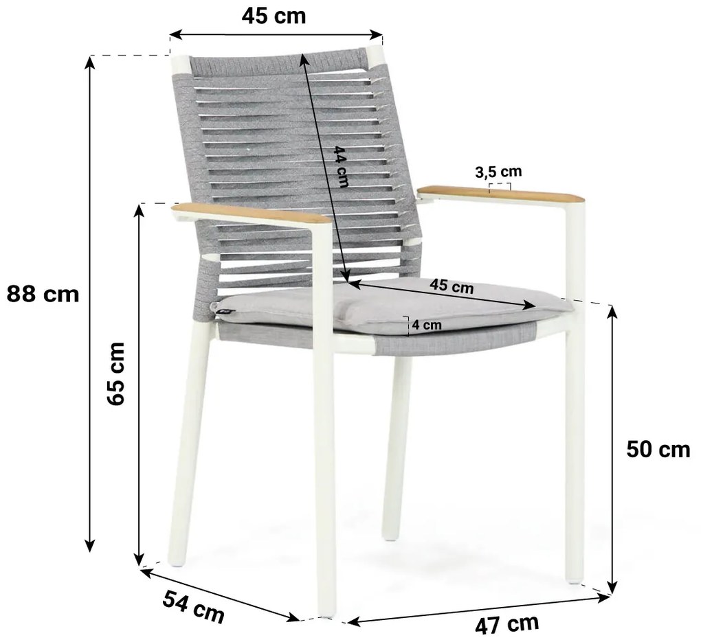Tuinset 6 personen 220 cm Aluminium/Teak/Rope /Aluminium/teak Wit Santika Furniture Santika