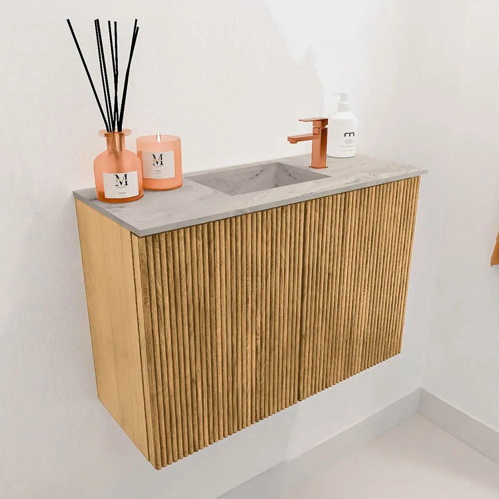 Mondiaz Joya DLux 60cm toiletmeubel oak met wastafel faye midden 1 kraangat glace