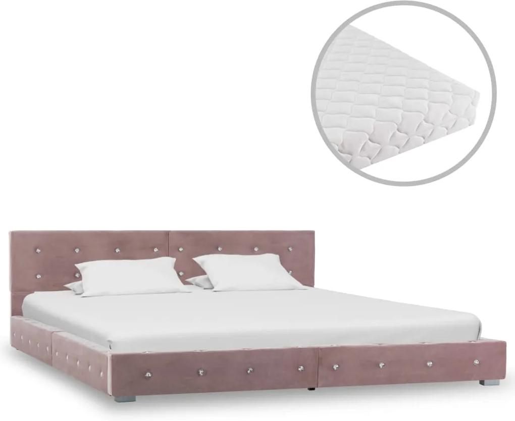 Bed met matras fluweel roze 160x200 cm