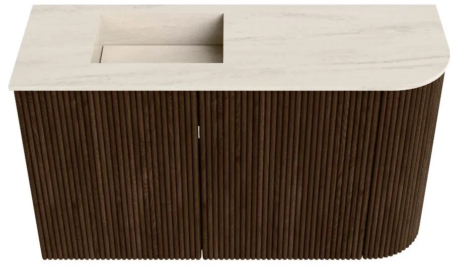 Mondiaz Joya DLux 70cm toiletmeubel ronding rechts walnut met wastafel faye links 1 kraangat meli