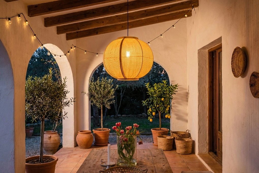 Oosterse Hanglamp Naturel Stof - Rob Taupe