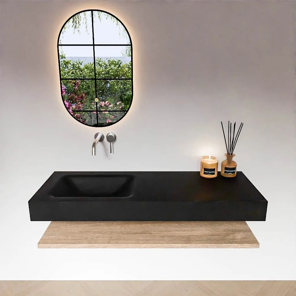 Zaro Alan badmeubel 130cm met planchet washed oak en vrijhangende wastafel cloud links zonder kraangat urban