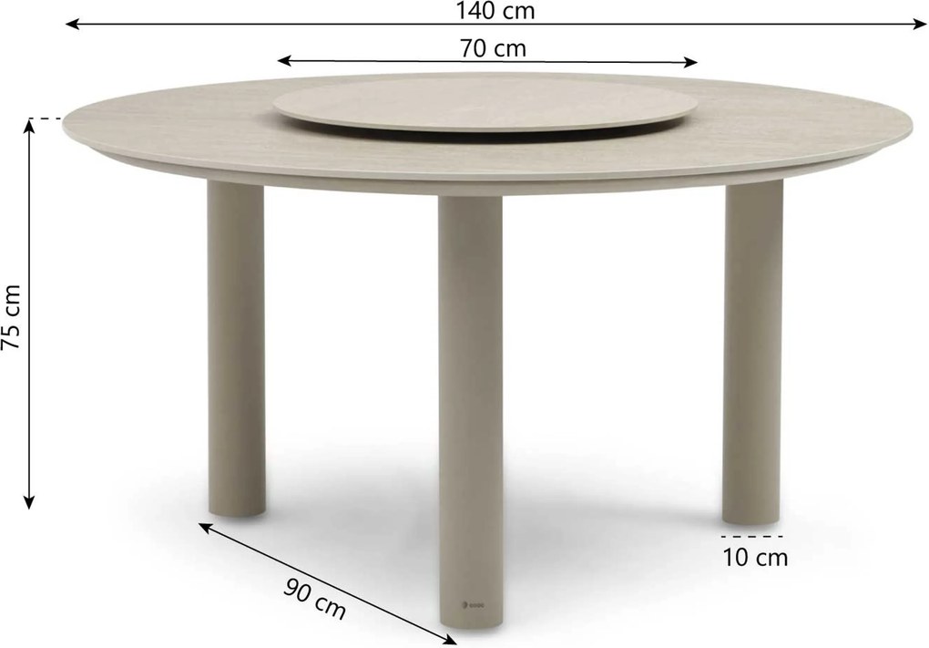 Dining Tuintafel rond 140 cm met lazy susan Zand/Beige Trino