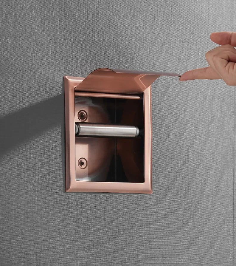 Saniclear Copper inbouw toiletrol houder met klep geborsteld koper