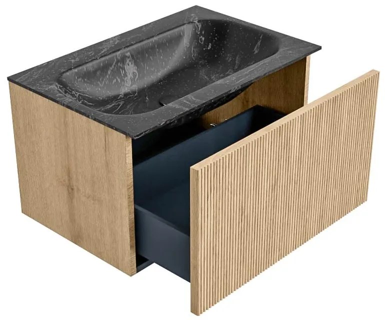 Mondiaz Kurve-dlux 70cm badmeubel oak met 1 lade en wastafel big small midden 1 kraangat lava